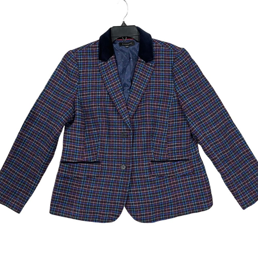 Talbots Multicolor Plaid Blazer with Black Collar